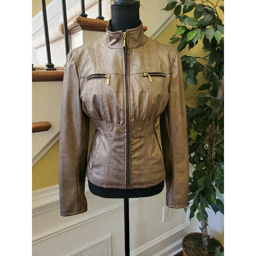 Arden B Rayon Blend Metallic Golden Blazer Jacket Short sz M Medium